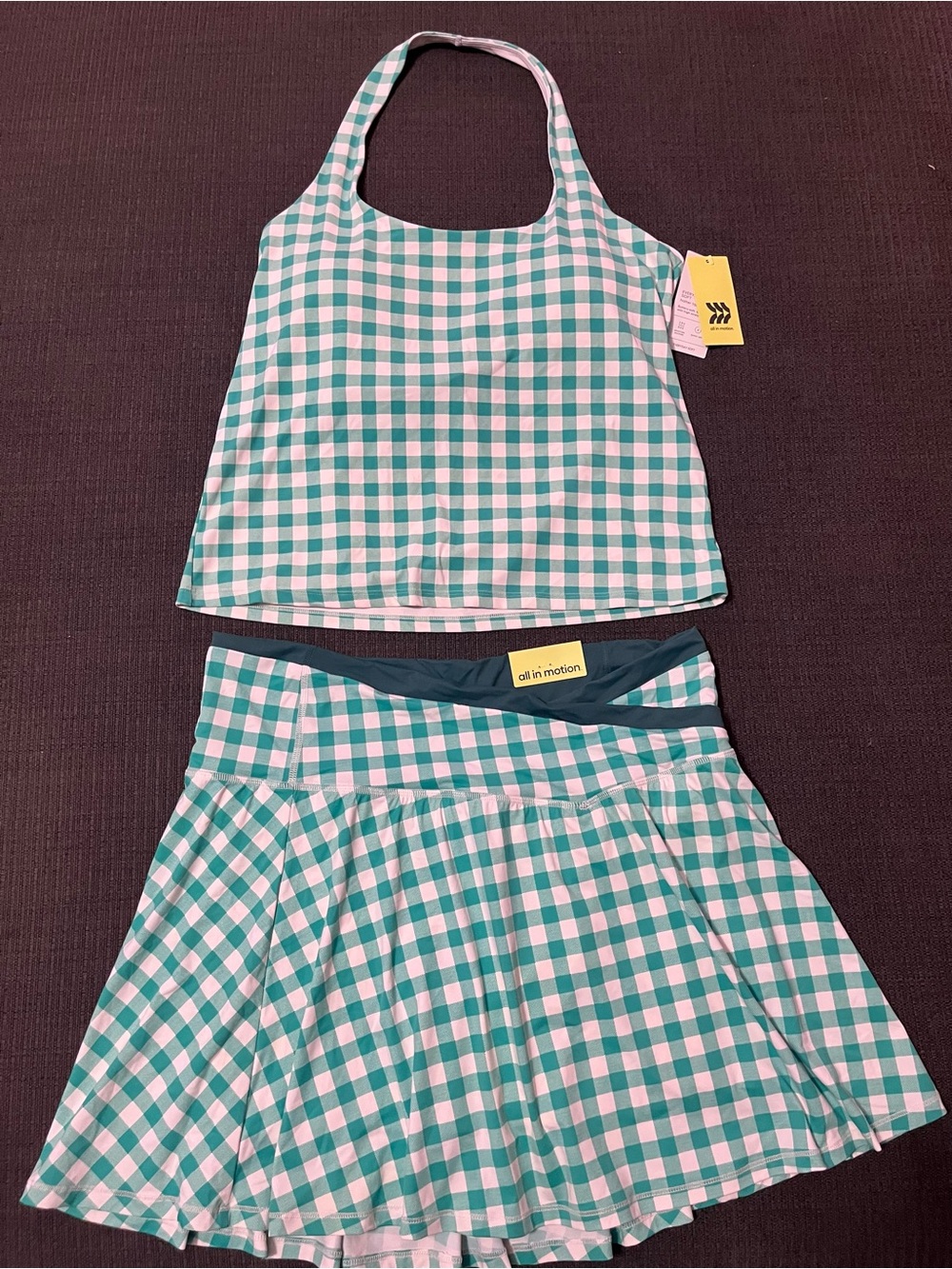 all in motion Green and White Gingham Halter Top with Skort